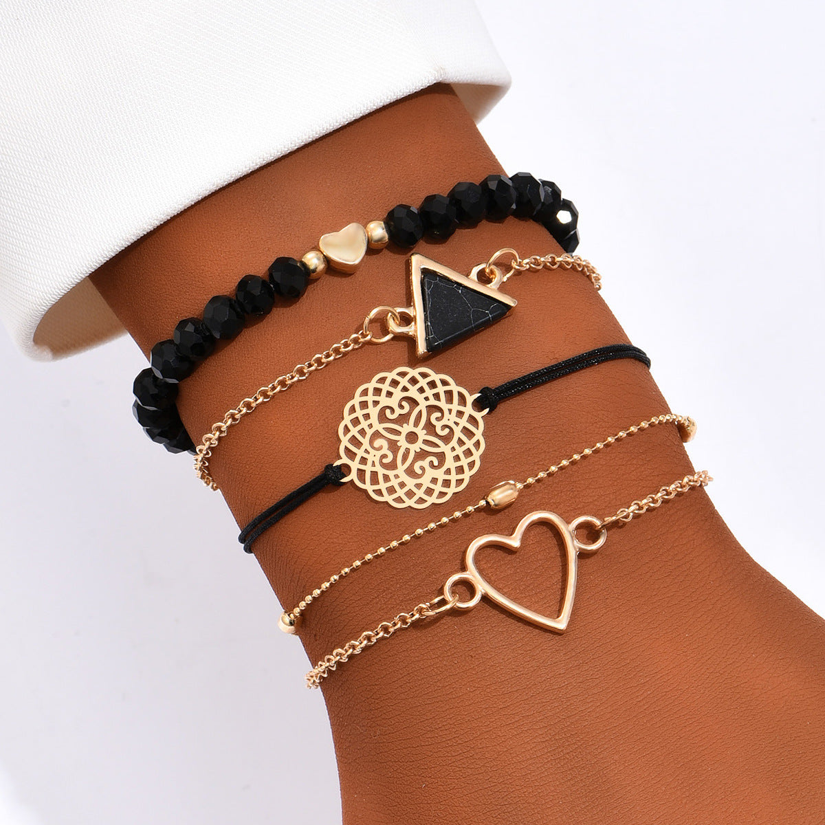 Black & Gold-Tone Layered Bracelet Set