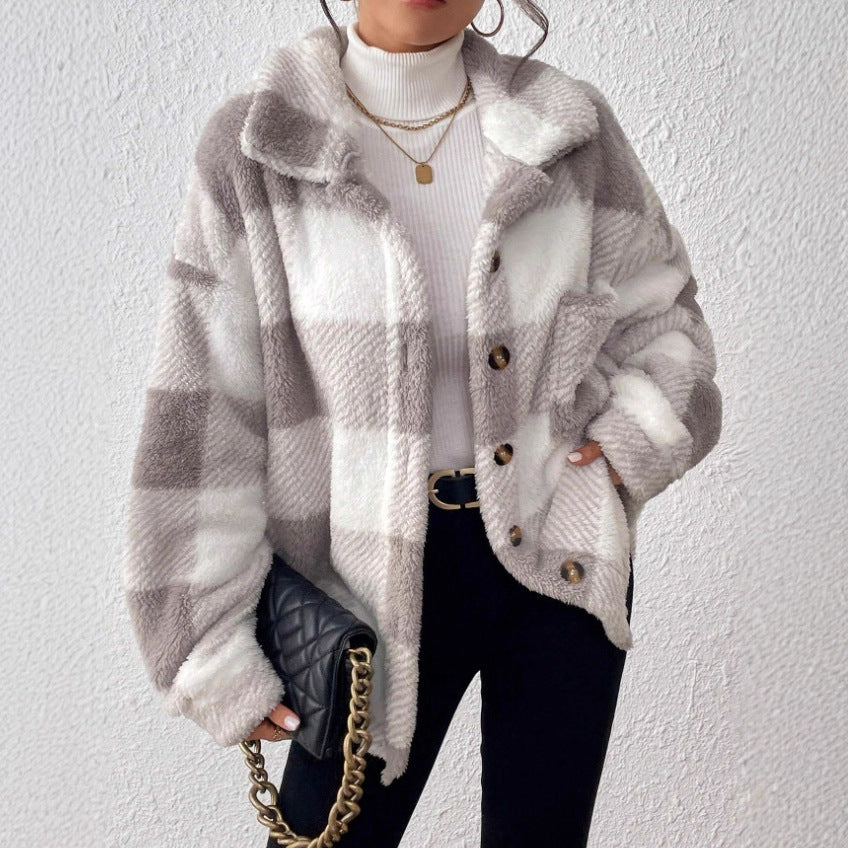 Plaid Plush Button-Front Jacket — product view 1