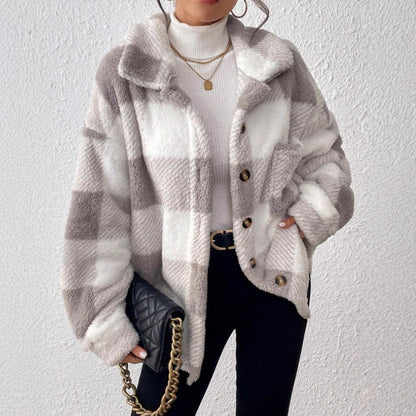 Plaid Plush Button-Front Jacket — product view 1