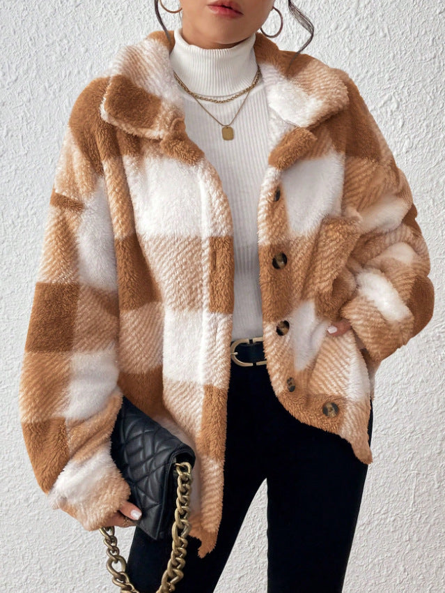 Plaid Plush Button-Front Jacket — product view 6
