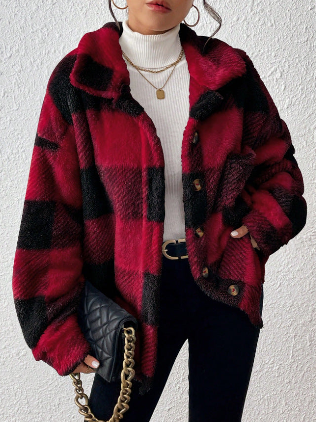 Plaid Plush Button-Front Jacket — product view 8