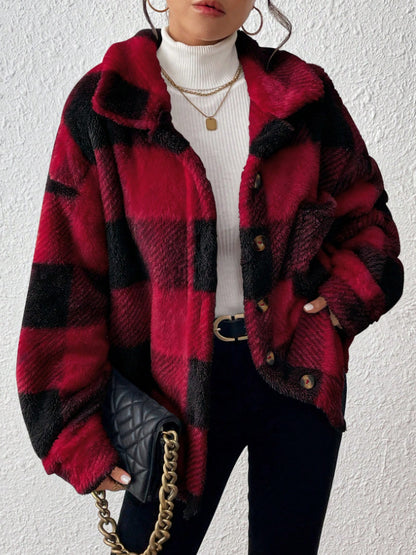 Plaid Plush Button-Front Jacket — product view 8