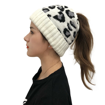 Leopard Ponytail Knit Beanie — product view 6