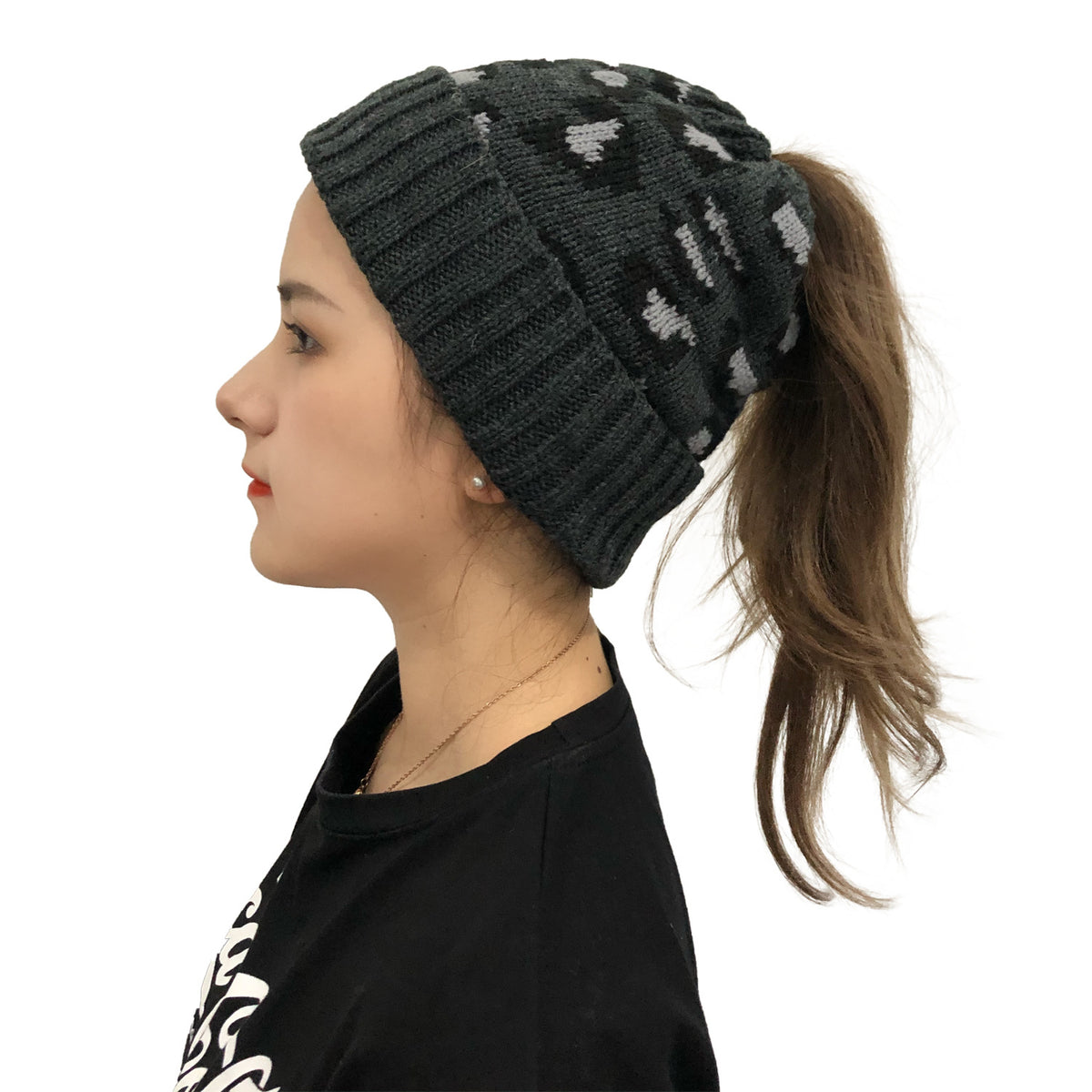 Leopard Ponytail Knit Beanie — product view 5