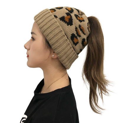 Leopard Ponytail Knit Beanie — product view 2