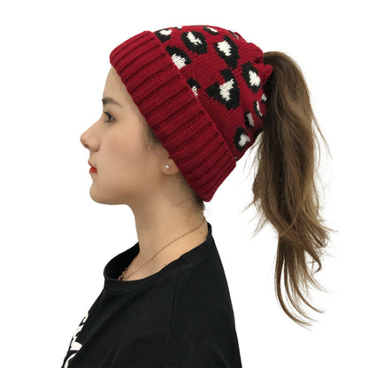 Leopard Ponytail Knit Beanie — product view 4