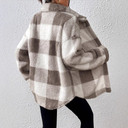 Plaid Plush Button-Front Jacket — product view 3