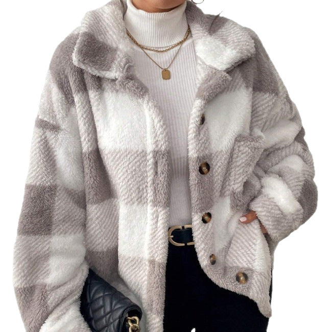 Plaid Plush Button-Front Jacket — product view 5