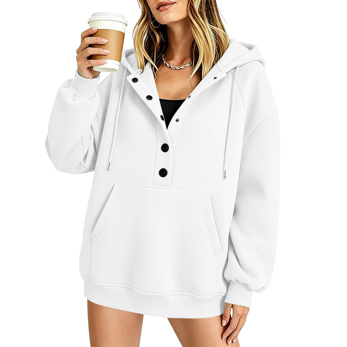 Relaxed Button-Neck Hoodie — product view 4