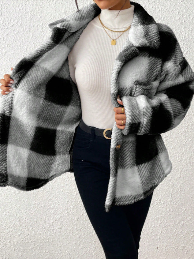 Plaid Plush Button-Front Jacket — product view 9