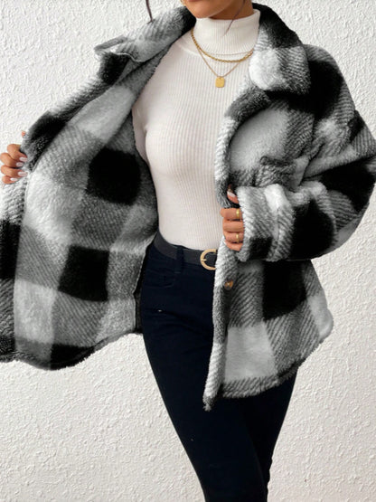 Plaid Plush Button-Front Jacket — product view 9