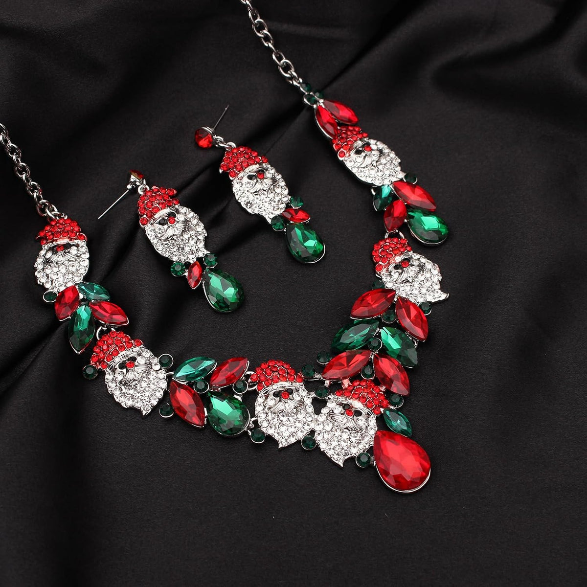 3 Pcs Christmas Austrian Crystal Pendant Necklace Adjustable Ring Brooch Deer Costume Jewelry Set for Christmas Thanksgiving Gifts for Women
