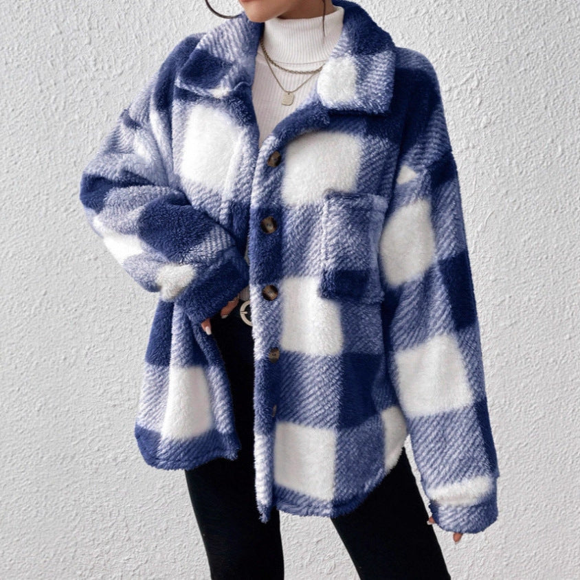 Plaid Plush Button-Front Jacket — product view 4