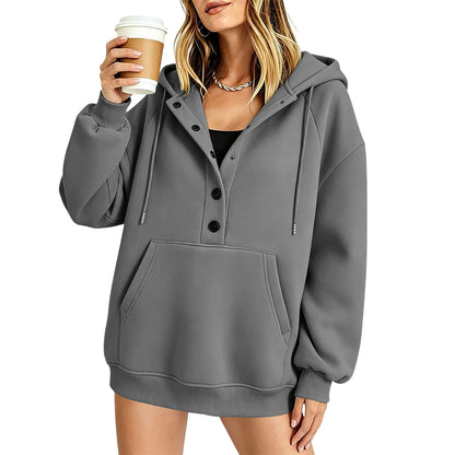 Relaxed Button-Neck Hoodie — product view 7