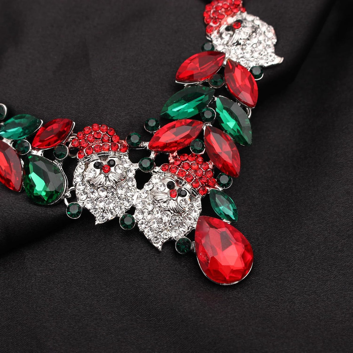3 Pcs Christmas Austrian Crystal Pendant Necklace Adjustable Ring Brooch Deer Costume Jewelry Set for Christmas Thanksgiving Gifts for Women