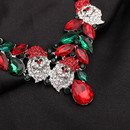 3 Pcs Christmas Austrian Crystal Pendant Necklace Adjustable Ring Brooch Deer Costume Jewelry Set for Christmas Thanksgiving Gifts for Women