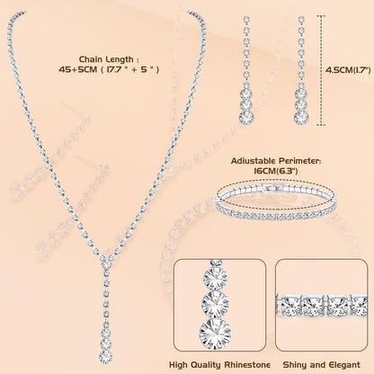 Silver Tone Jewelry Set for Women Rhinestone Wedding Jewelry