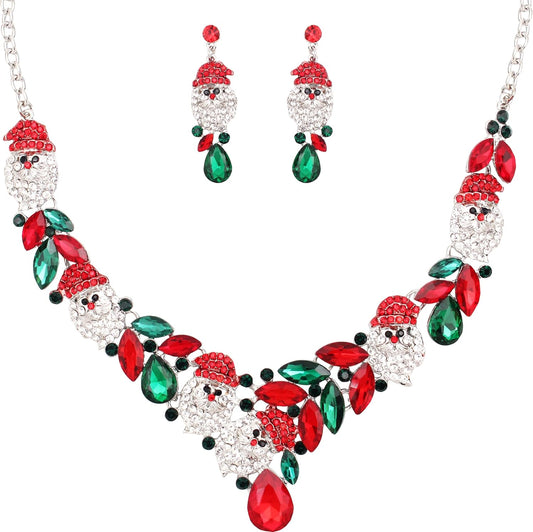 3 Pcs Christmas Austrian Crystal Pendant Necklace Adjustable Ring Brooch Deer Costume Jewelry Set for Christmas Thanksgiving Gifts for Women
