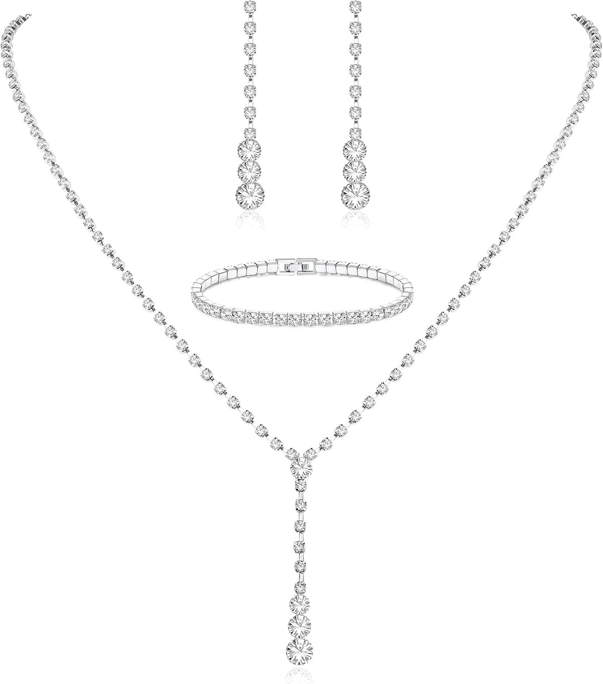 Silver Tone Jewelry Set for Women Rhinestone Wedding Jewelry