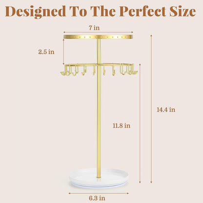 Necklace Holder Jewelry Organizer, 360° Rotating 3-Tier Jewelry Stand Display, 14.3" Holds 80 Pcs, Earring Holder, Bracelet Ring Holder, Jewelry Organizer and Storage for Women Vanity Dresser