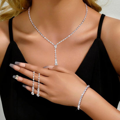 Silver Tone Jewelry Set for Women Rhinestone Wedding Jewelry
