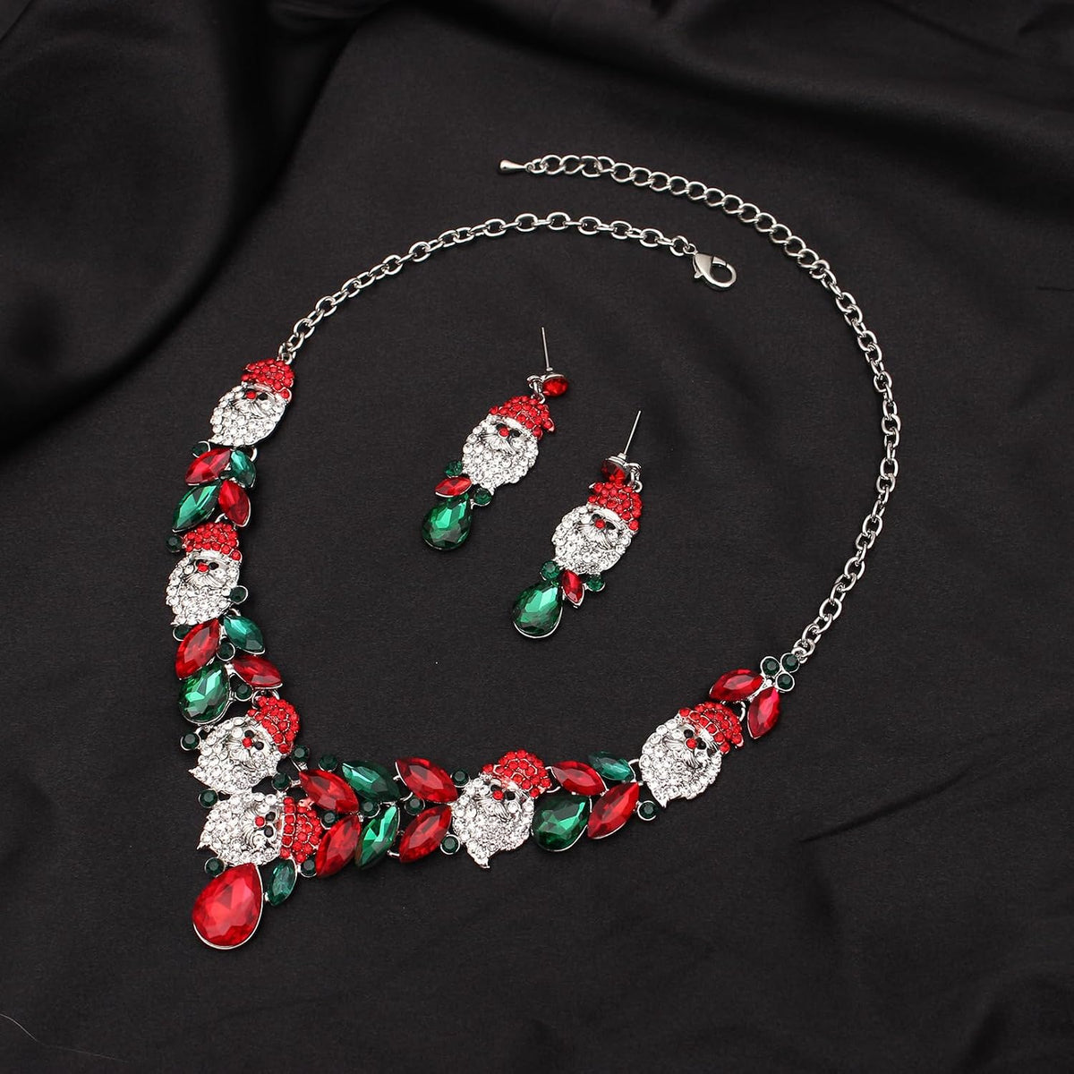 3 Pcs Christmas Austrian Crystal Pendant Necklace Adjustable Ring Brooch Deer Costume Jewelry Set for Christmas Thanksgiving Gifts for Women