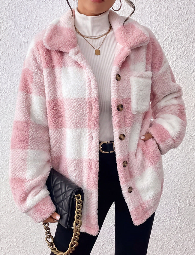 Plaid Plush Button-Front Jacket — product view 7
